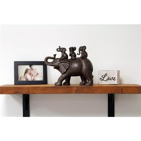 8" H 3 Baby Elephants Riding an Elephant Resin Statue Figurine Home Decorative - Picture 2 of 5